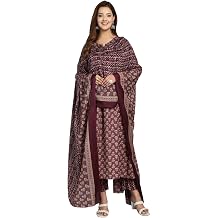Rajnandini Women's Cotton Jaipuri Printed Kurta Set With Dupatta JOPLST218-P_Wine & Beige_P