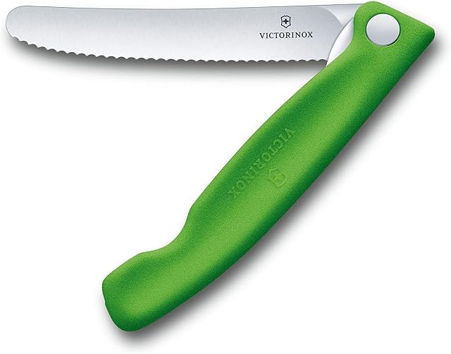 Victorinox Swiss Classic faltbares Gemüsemesser, Wellenschliff, 11 cm, grün