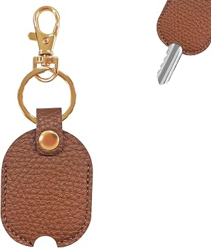 Leather Car Key Cover for Broken Key Loop Replacement, Vintage Fob Keychain with Iron Ring, Stylish Protective Accessory for Men Women Brown