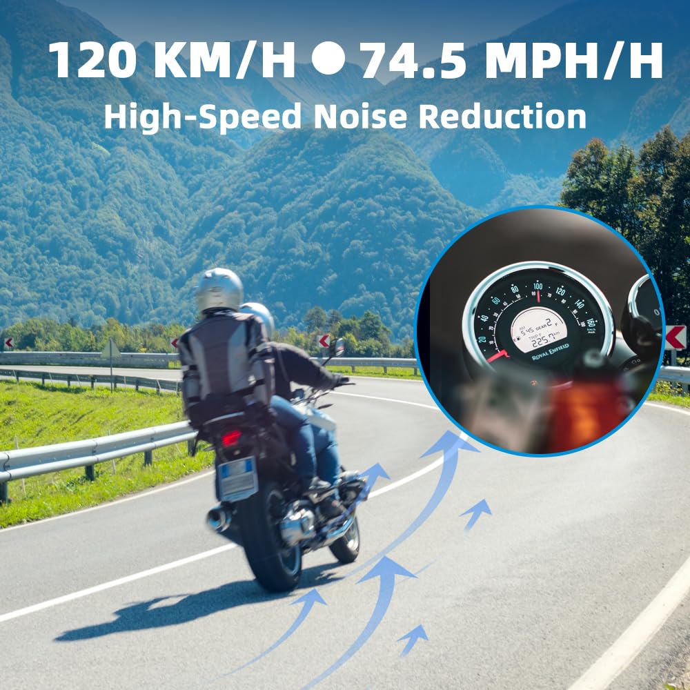 T2 - 4 auriculares Bluetooth para motocicleta, intercomunicador Bluetooth para 2 conductores de 1000 m con intercambio de música, cancelación de ruido DSP y CVC, radio FM, emparejamiento con