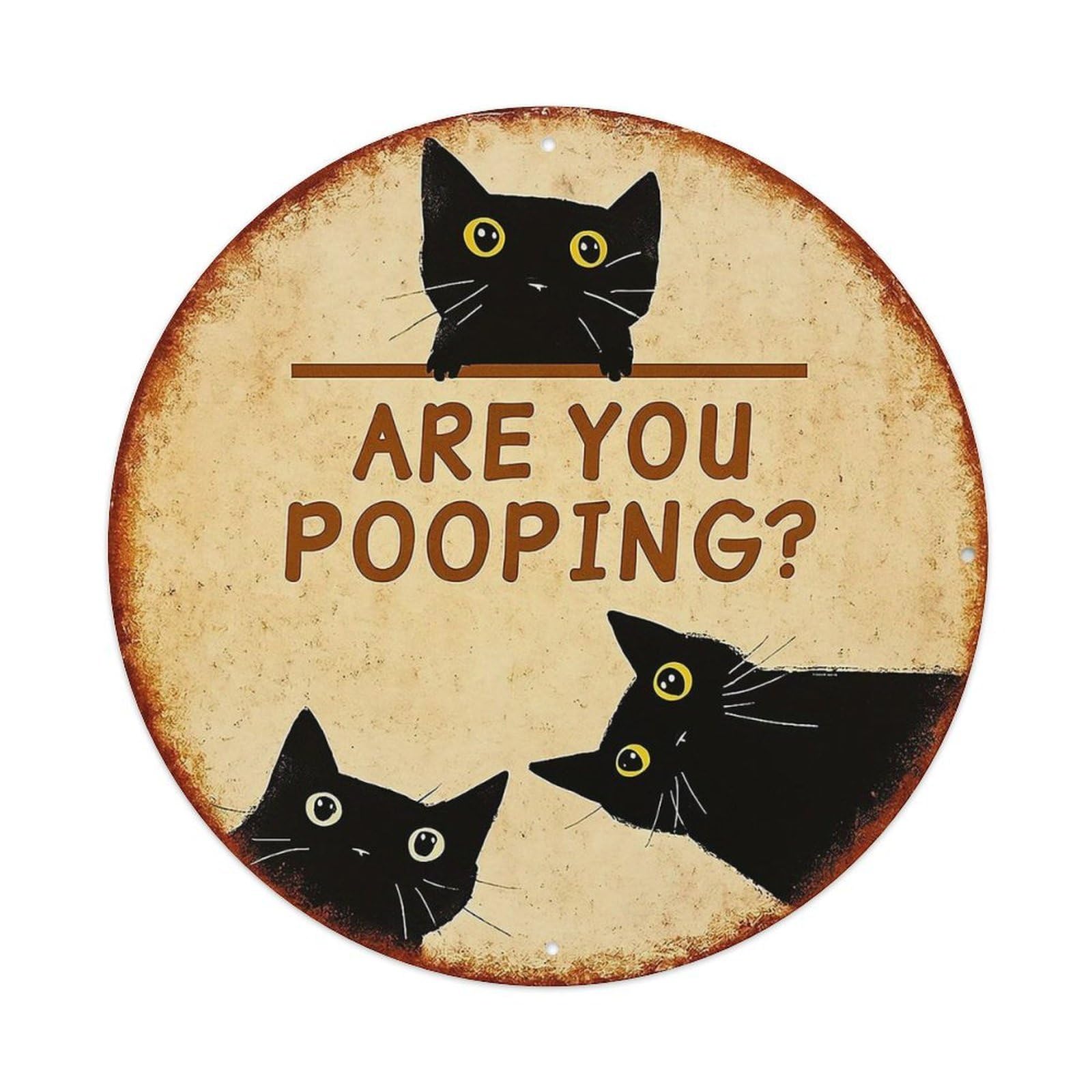 Are You Pooping Black Cats_2 Metal Tin Sign Plaque