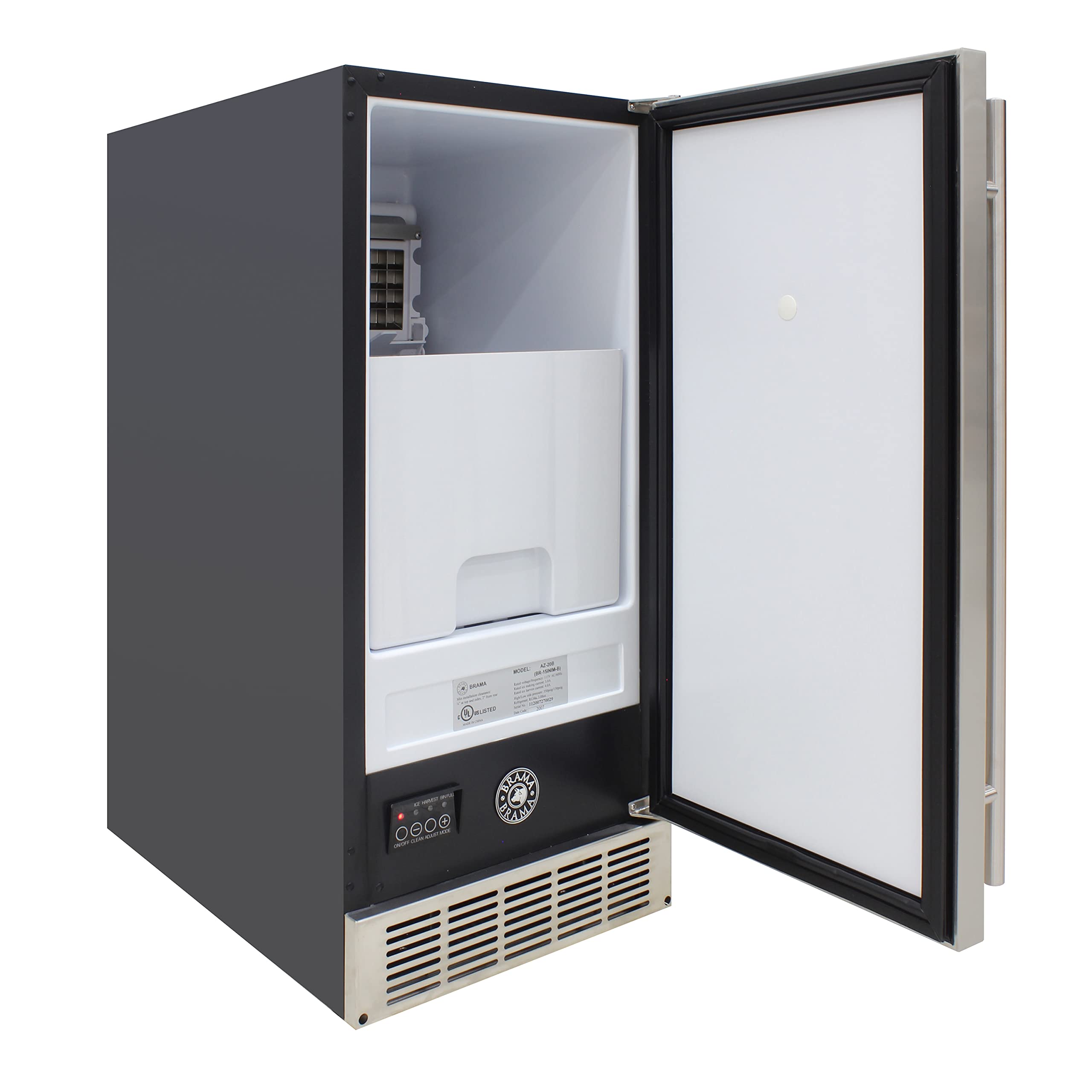 Brama Ice Maker Machine 50/Lbs. Ice Daily Undercounter Built-In Or Freestanding Stainless Steel Construction With Reversible Door And Auto Shut Off For Indoor Use, Metallic on Fridge.com - View 2