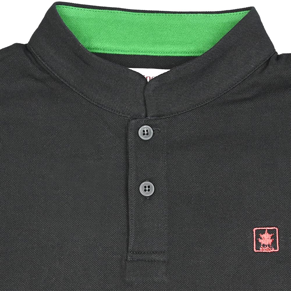 Polo Piquet con Colletto Mao in Cotone Nero/Verde