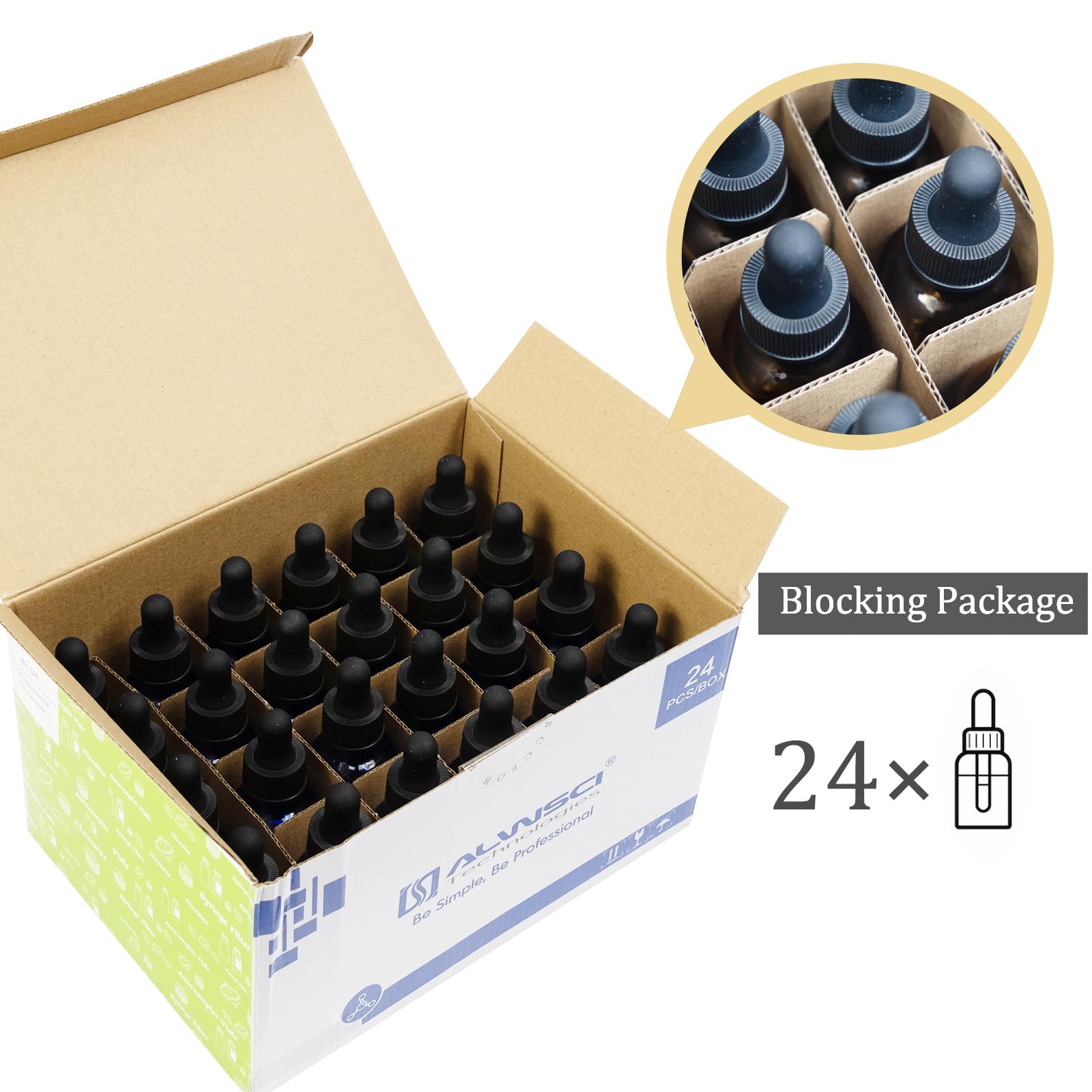 ALWSCI 24 pezzi Bottigliette per Oli Essenziali, Bottiglie 30 mL con Pipetta Marrone Bottiglie Contagocce Vetro per Laboratorio, Olio Essenziale, Aromaterapia