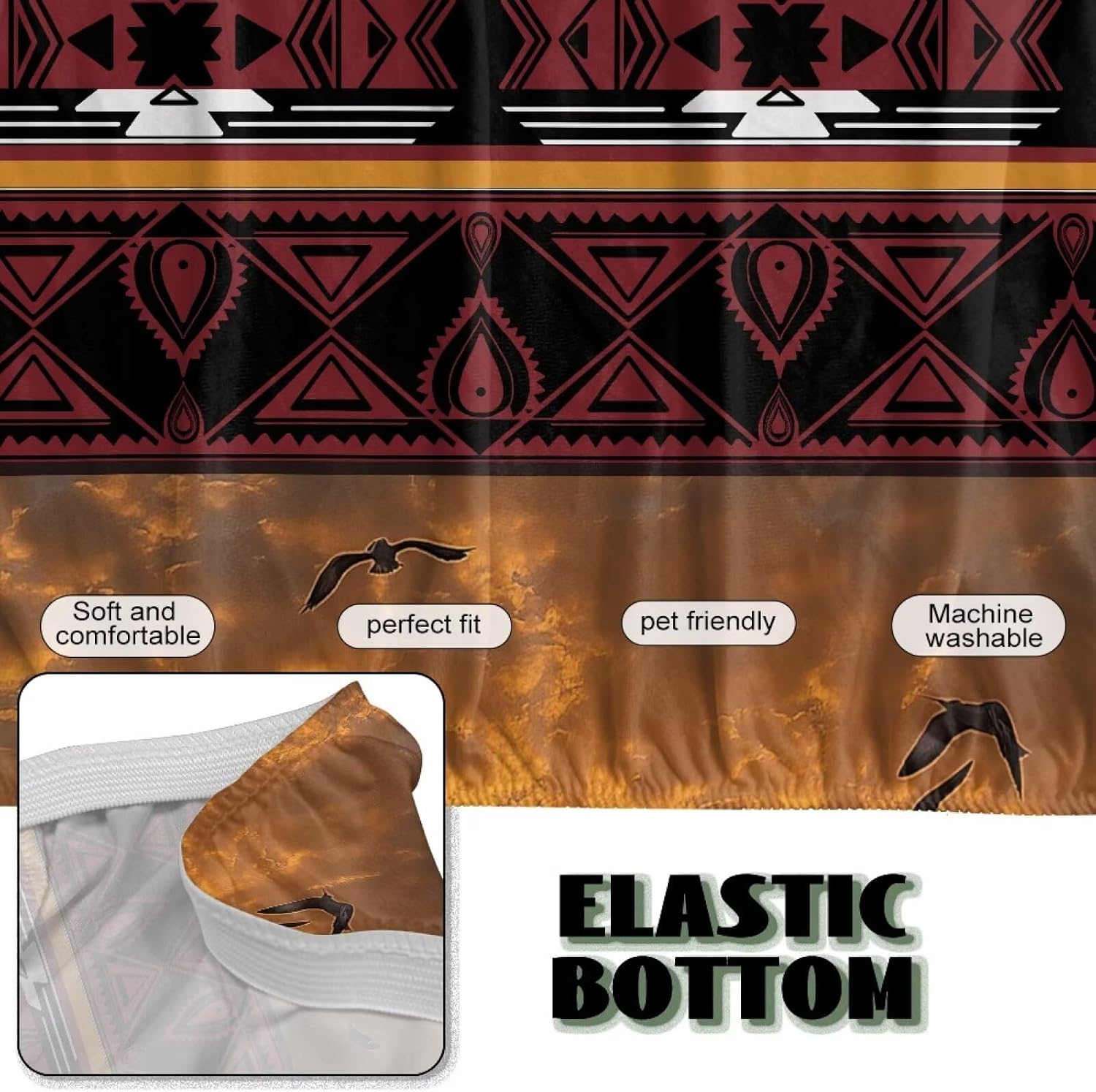 Western Aztec Horse Sunset Futon Cover High Stretch Sofa Bed Slipcovers, Armless Sofa Cover Full Size Fitted Stay in Place Decor Furniture Protector for Living Room Bedroom