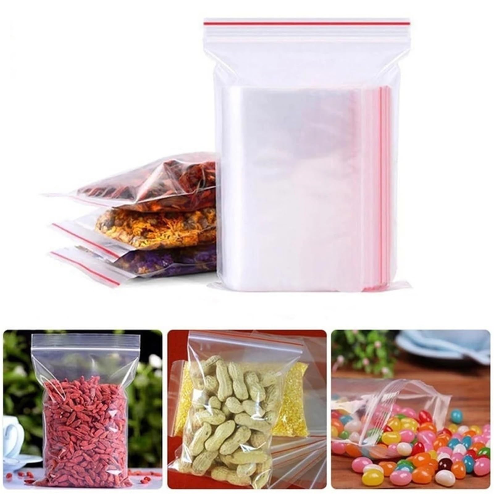 Bolsa Zip Bolsas de plástico transparentes resellables for almacenamiento al vacío, pequeñas, 100 a 1000 unidades para la Cocina(14x20cm,1000 Pcs(8Wires))