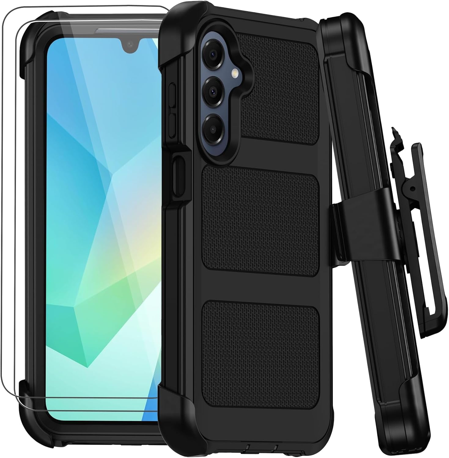 for Samsung Galaxy A16 5G Case with Belt Clip Holster & Kickstand,Military Grade Drop Tested Shockproof Heavy Duty Rugged Cover,w/2X Screen Protectors Defender Bumper Protective Cases (Black)