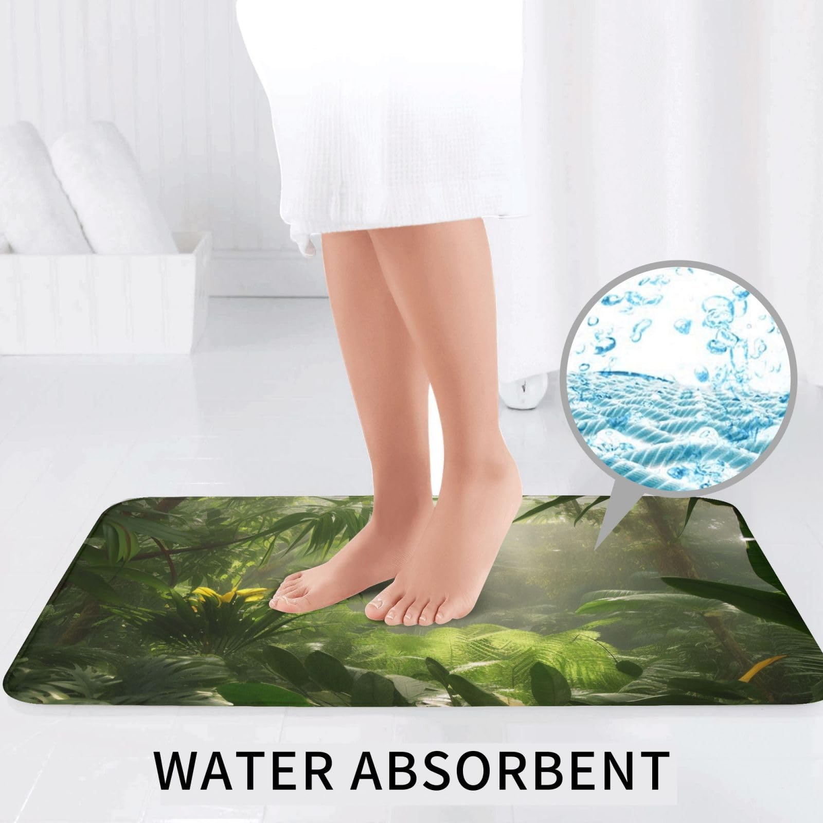 Lot de 3 tapis de bain antidérapants et absorbants en flanelle avec motif forêt tropicale et jungle
