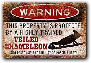 Veiled Chameleon Sign,Funny Metal Signs,Chameleon Gift,Chameleon Accessories,Lizard Warning Sign Tin Sign 8 X 12 Inches