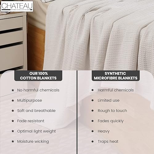 Miniatura 6 de CHATEAU HOME COLLECTION Manta King de 100 % algodón, transpirable, tamaño King, manta de gofre, manta térmica, mantas cálidas para invierno, manta