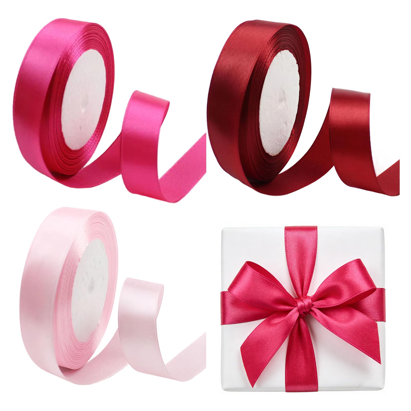 Muiltvoe 2 Rolls 40mm Burgundy Ribbons for Gift Wrapping, Wide Dark Red Ribbon Thick, Burgundy Red Wrapping Ribbon for oons Hair, Cake, Wedding, Crafts, Birthday Party Decorations (22 M/Roll)