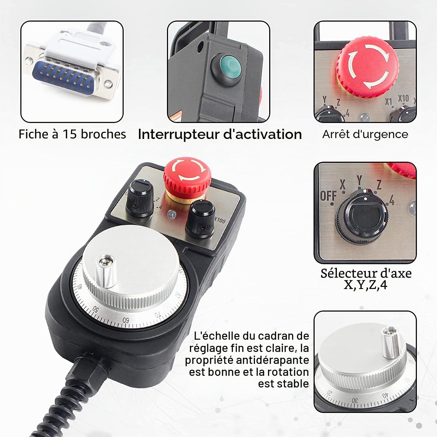 RATTMMOTOR Système de contrôle cnc 4 axes, DDCS V4.1 Hors ligne Motion Controller PLC avec 100PPR Flyer Interrupteur d'urgence pour moteur pas-à-pas/servomoteur