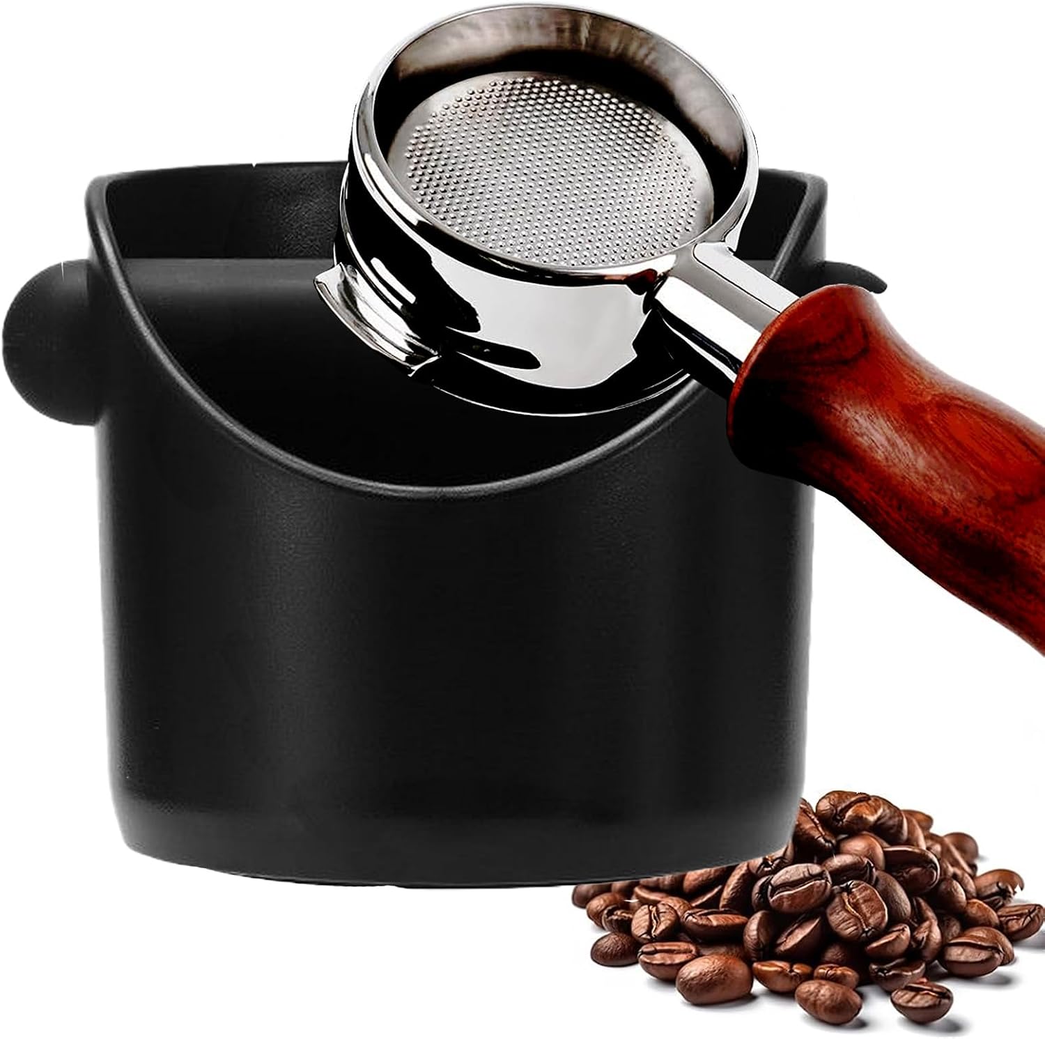 POPOYU Coffee Knock Box,Mini Espresso Knock Box,Black Coffee Grounds Container Small Knock Box,with Shock-Absorbent Removable Knock Bar and Non-Slip Base,Grind Barista Accessories