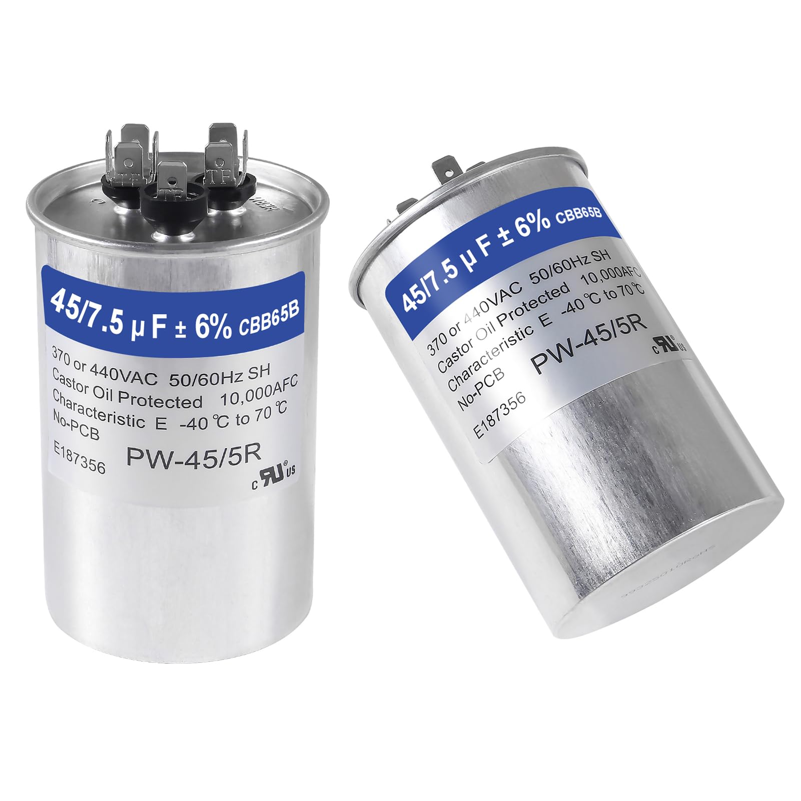 UMLIFE 2PACK 45+7.5 MFD 45/7.5 uF 370 or 440 Volt CBB65B Capacitor Dual Run Circular Start Capacitor for AC Motor Run/Fan Start or Condenser Straight Cool/Heat Pump Air Conditioner