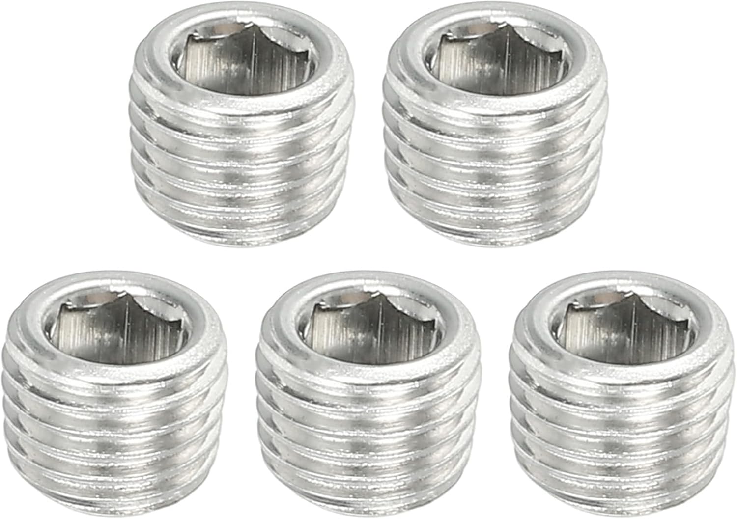 PATIKIL 1/16NPT Male Pipe Plug Internal Hex Thread Socket, 5 Pcs Solid Stainless Steel Pipe Plug Fitting Set Hex Counter Sunk Pipe Plug for Pipe Air Tanks, Silver
