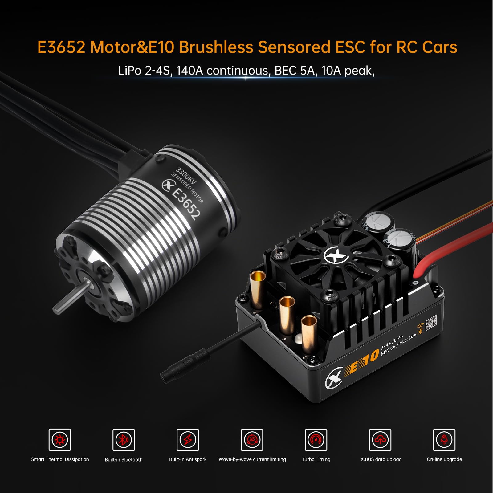 XC E10 2-4S Capteur Brushless ESC et E3652 3S 4100KV Moteur Combo pour 1/10