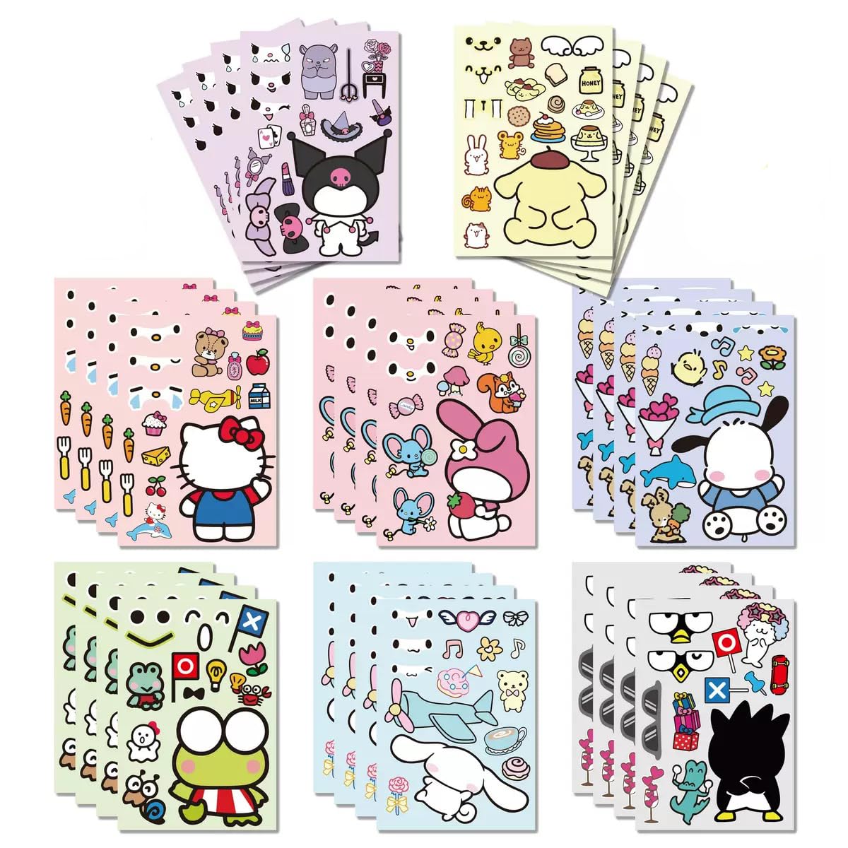 24 Sheets San-Rio Face Sticker Make Your Own Stickers Cute Cartoon Charaters Make a Face Stickers Party Favors Activities Gifts
