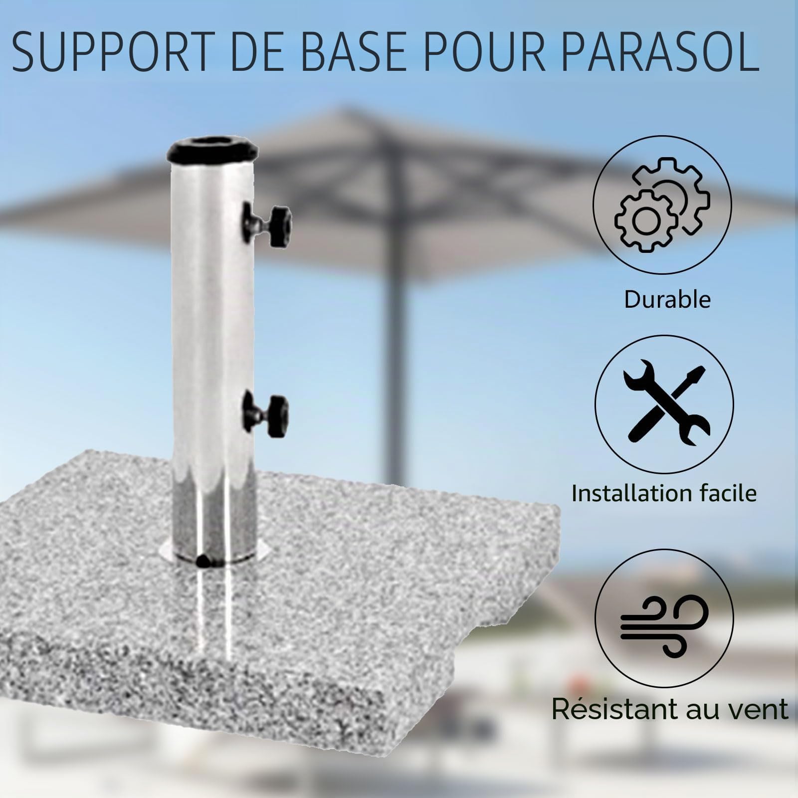 Pied de Parasol,Colonne de Base de Parasol Pour Granit,Colonne de Parasol Universelle Avec Anneau RéDucteur En 3 Parties (48/38/32 Mm),Supports de Manchon de Parasol,Colonnes de Parasol de Jardin