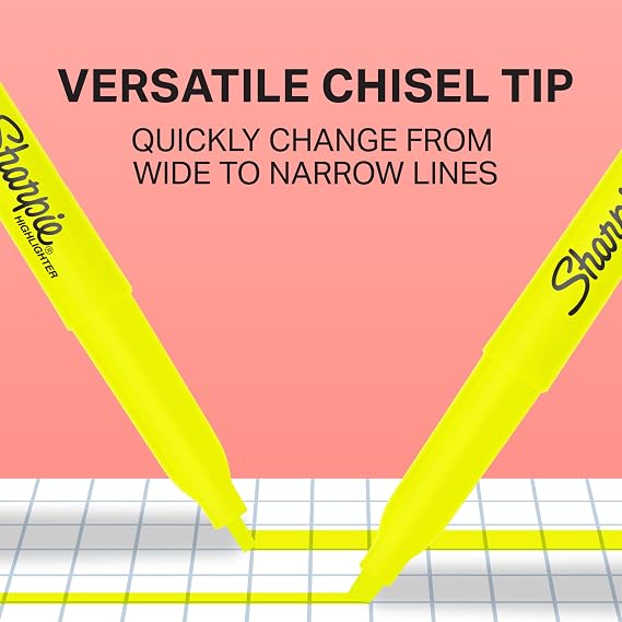 Sharpie Pocket Style Highlighters, Chisel Tip, Assorted Fluorescent, 4 Pack