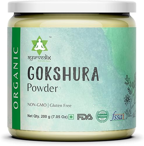 ayurvedix Polvo orgánico GokhruGokhsura de 8 onzas  Tribulus Terrestris Powder  Tribulus orgánico para apoyo urinario, resistencia y energía