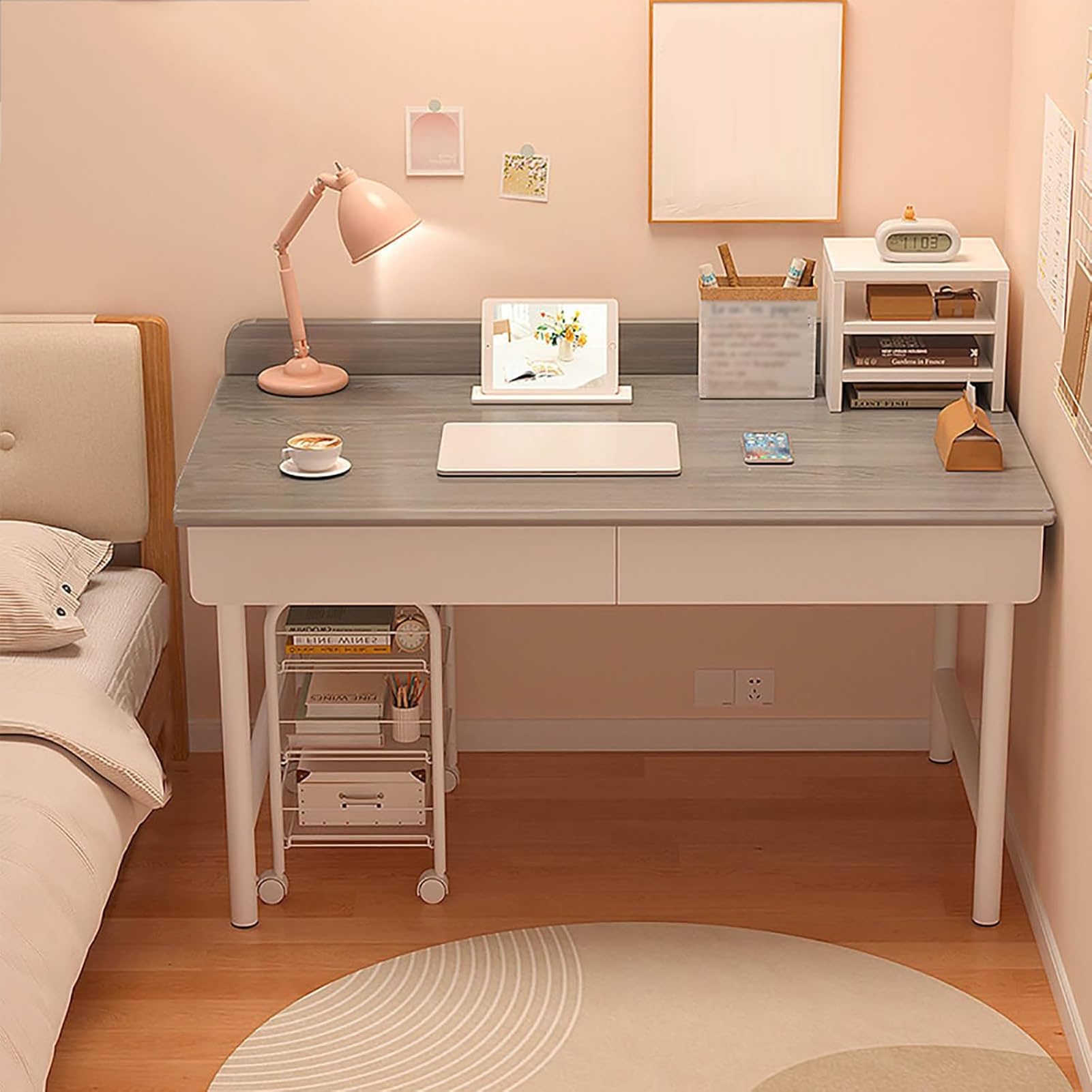 Bureau ordinateur bois massif table d'étude gain de place pour chambre d'étudiant