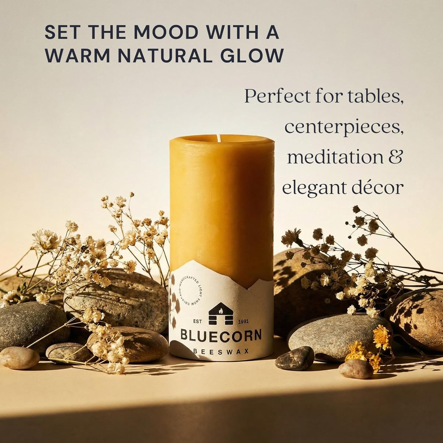 Bluecorn Beeswax Pillar Candle for end of year teacher gifts