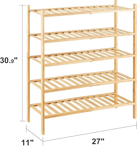 Miniatura 66 de Zapatero de bambú de 2 niveles para entrada, apilable, resistente, multifuncional, zapatero independiente para dormitorio, pasillo, armario Natural