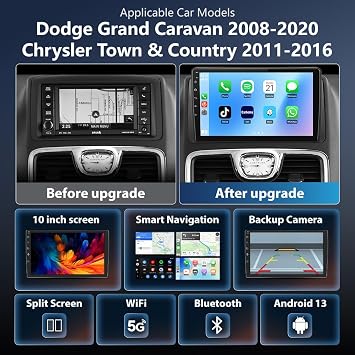 Junsun 2+64GB Car Radio Stereo Android 13 for Dodge Grand Caravan 2008-2020 Chrysler Town & Country 2011-2016 with CarPlay Android Auto