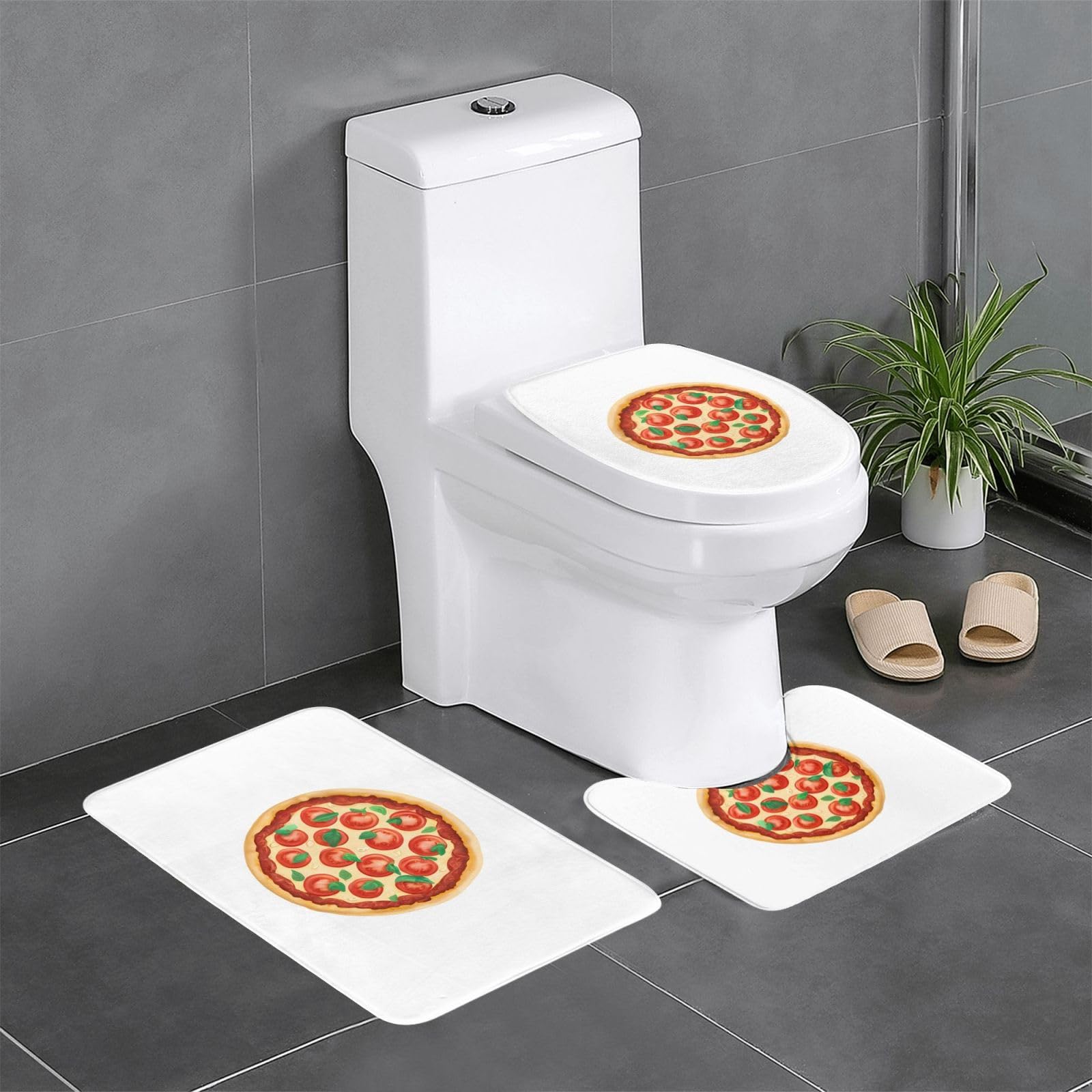 Tapis antidérapants de salle de bain 61x40.6 cm avec motif pizza rectangulaire U O