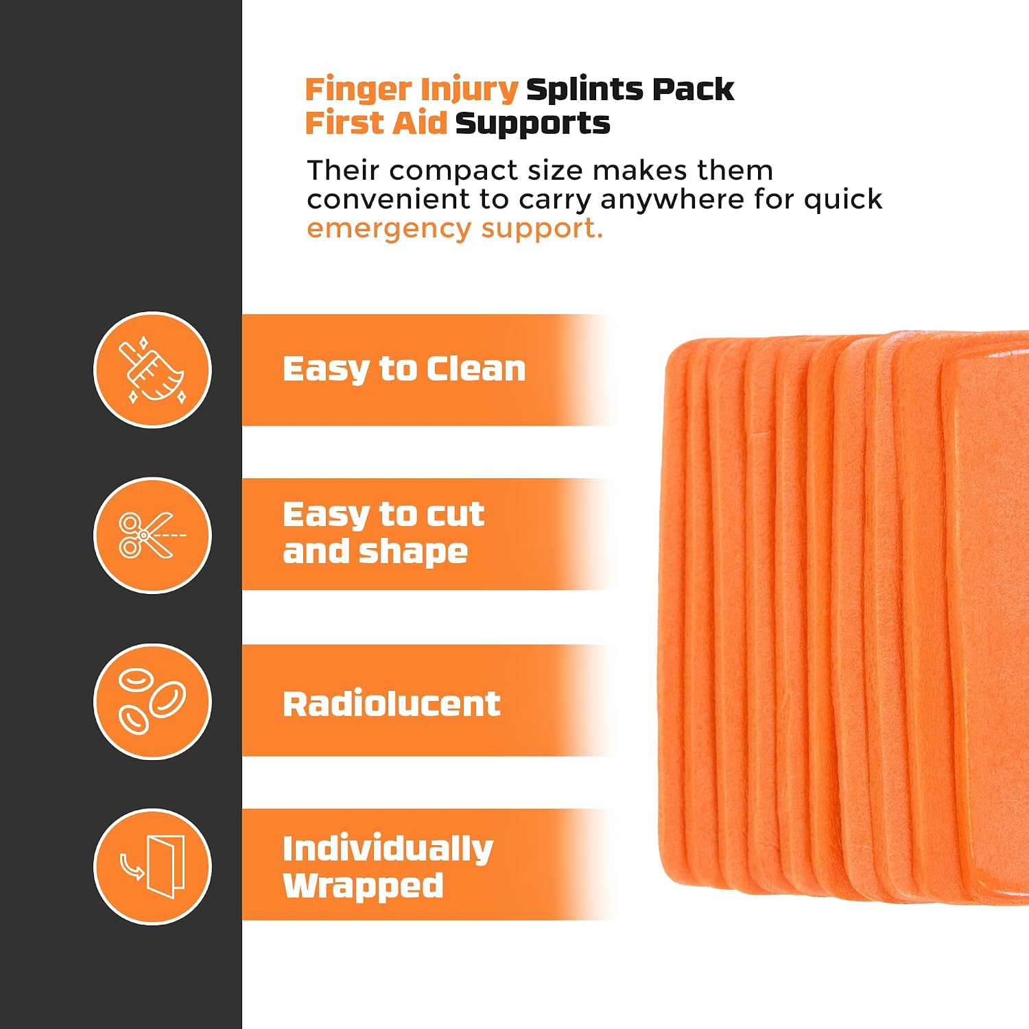 Primacare IS-5202 (Pack of 10) Padded Aluminum Finger Splints, Finger Brace for Pain Relief Sport Injuries, Basketball, Finger Buddy Wraps for Broken, Swollen Fingers or Dislocated Joint, 2", Orange