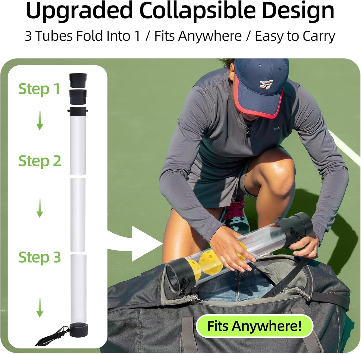 17 Balls Collapsible Pickleball Ball Retriever, Tennis Ball Retriever, Pickleball Pickup Tube with Shoulder Strap, Lightweight & Durable Ball Retriever for Easy Pickup, Collection, Carry, Storage - Image 3