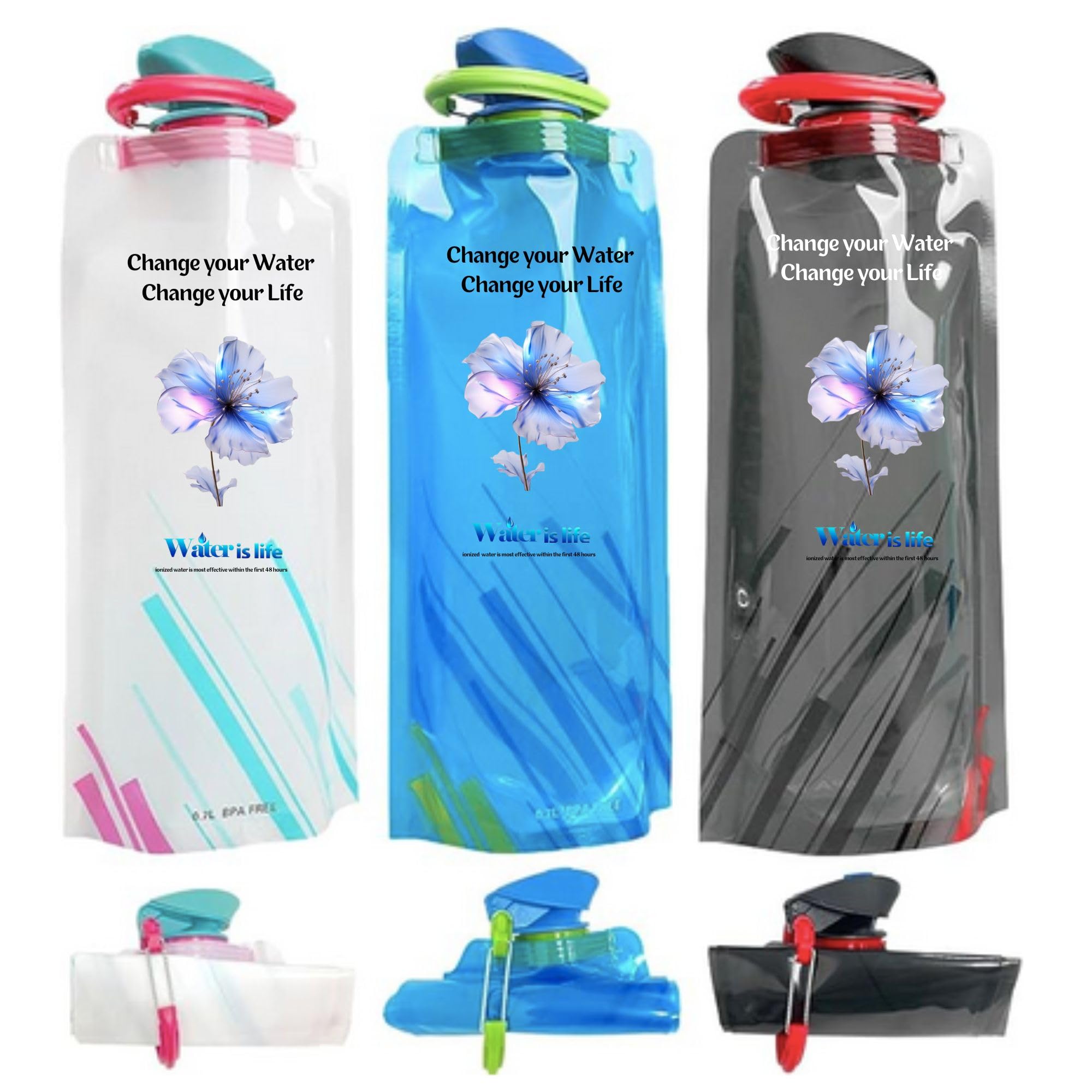 3 Pieces 700ml Large Foldable Water Bottle Fully Collapsible Stock Bottle, Portable Water Bottle for Running Cycling Outdoor-image-38