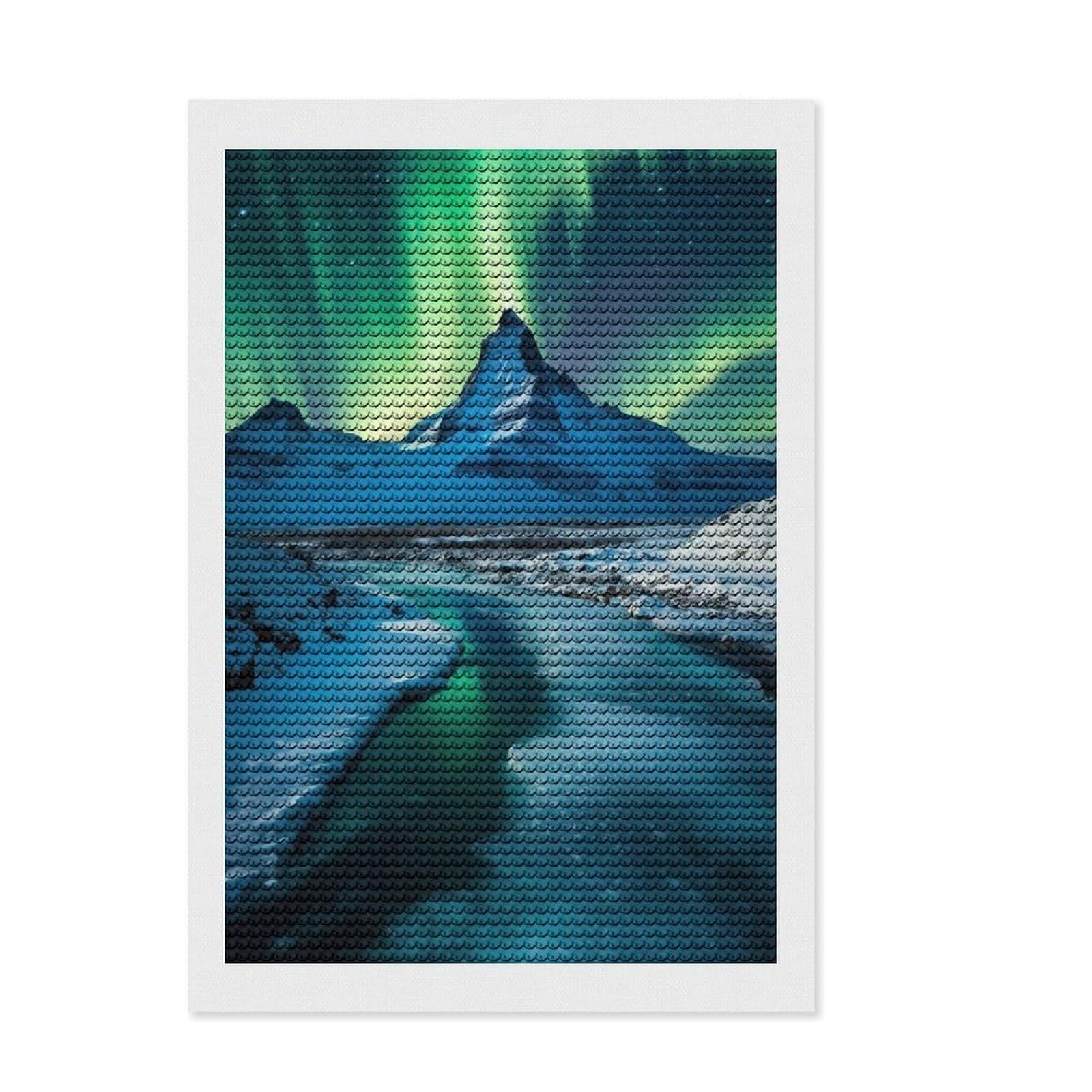 Junmoney Green Aurora Borealis Diamond Painting Canvas Set 8"x12", Decorate Your Room, Relaxing DIY Hobby, Modern Decor, Birthday Gift