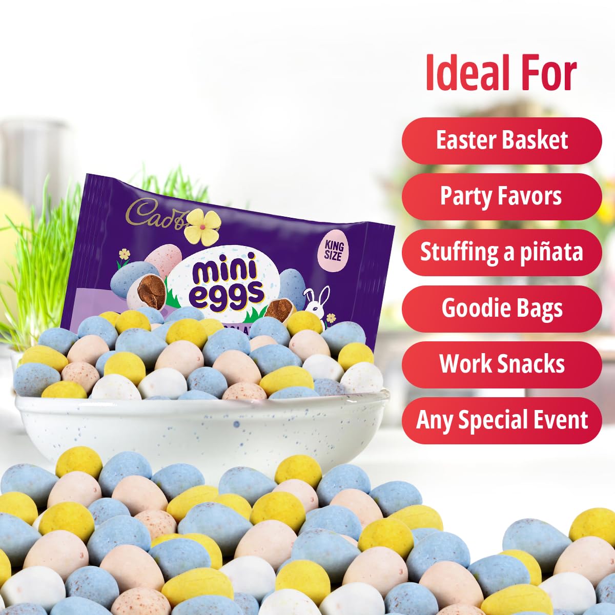 Mini Eggs Milk Chocolate Easter Candy with a Crisp Sugar Shell for Easter Celebrations - Delicious Easter Candy Eggs for Egg Hunts, Basket Stuffers, Party Favors, 2.2 Oz King Size Bags, 24 Count