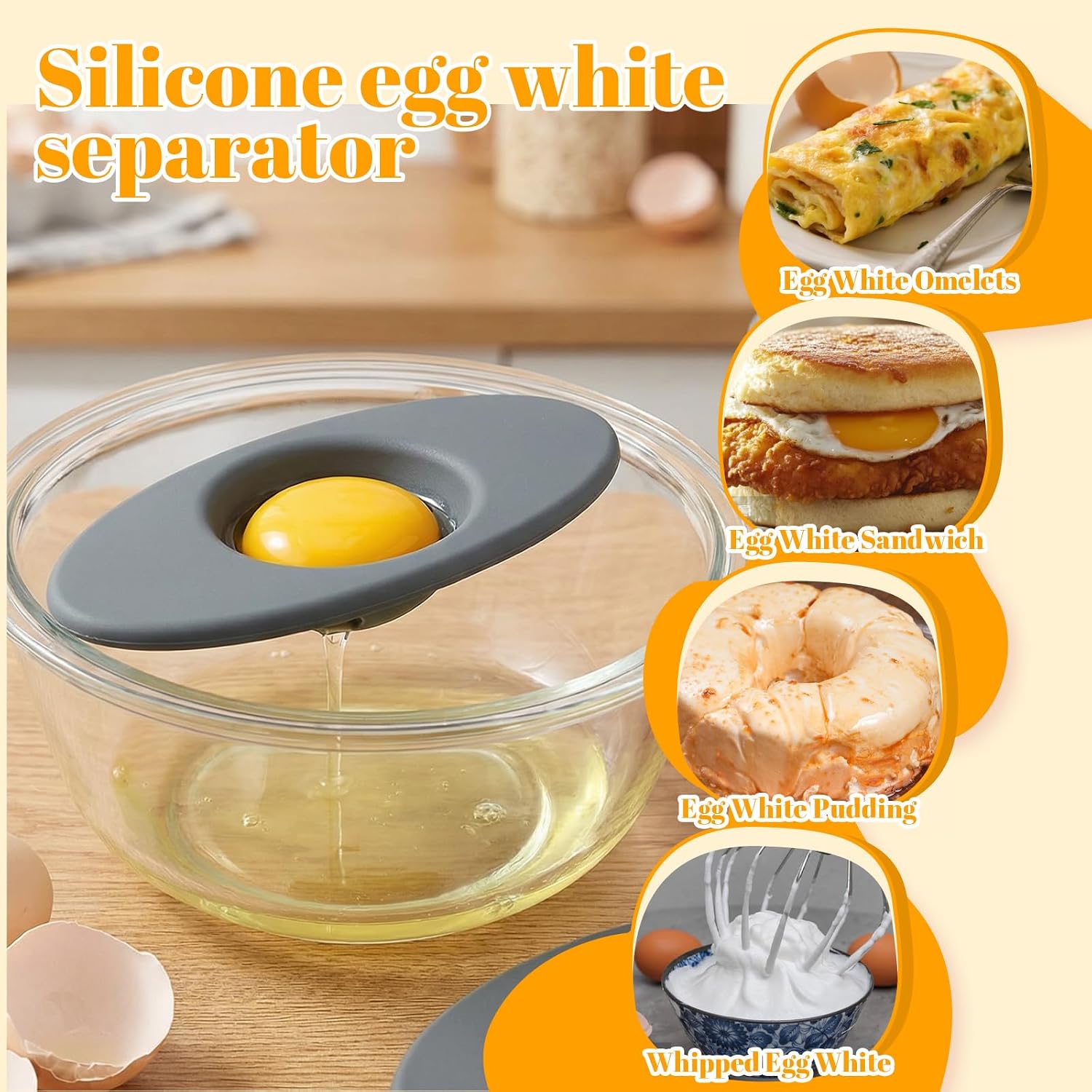 2PCS Silicone Egg Yolk Separator, Food-Grade Egg Separator for Raw Eggs, 3-Slit Yolk Separator Tool for Baking, Cooking