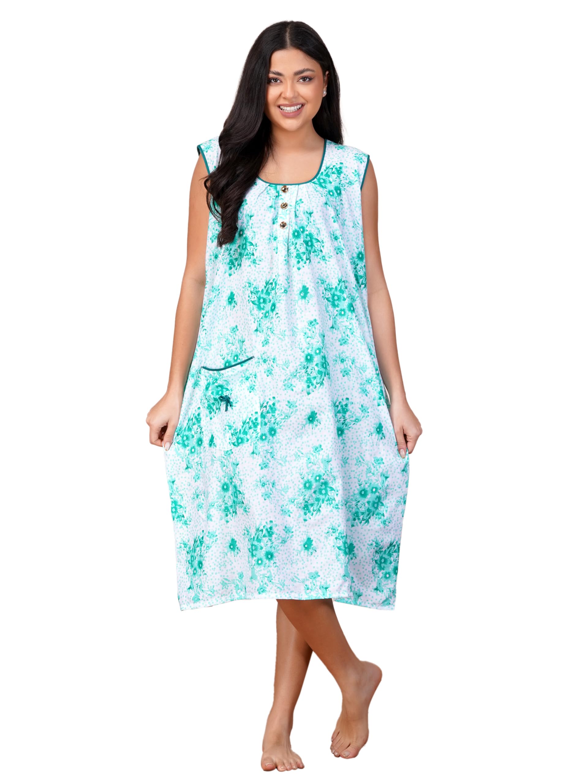 breezly Woman's Pure Cotton Nightdress Calf Length Nighty Multicolour-picture-26