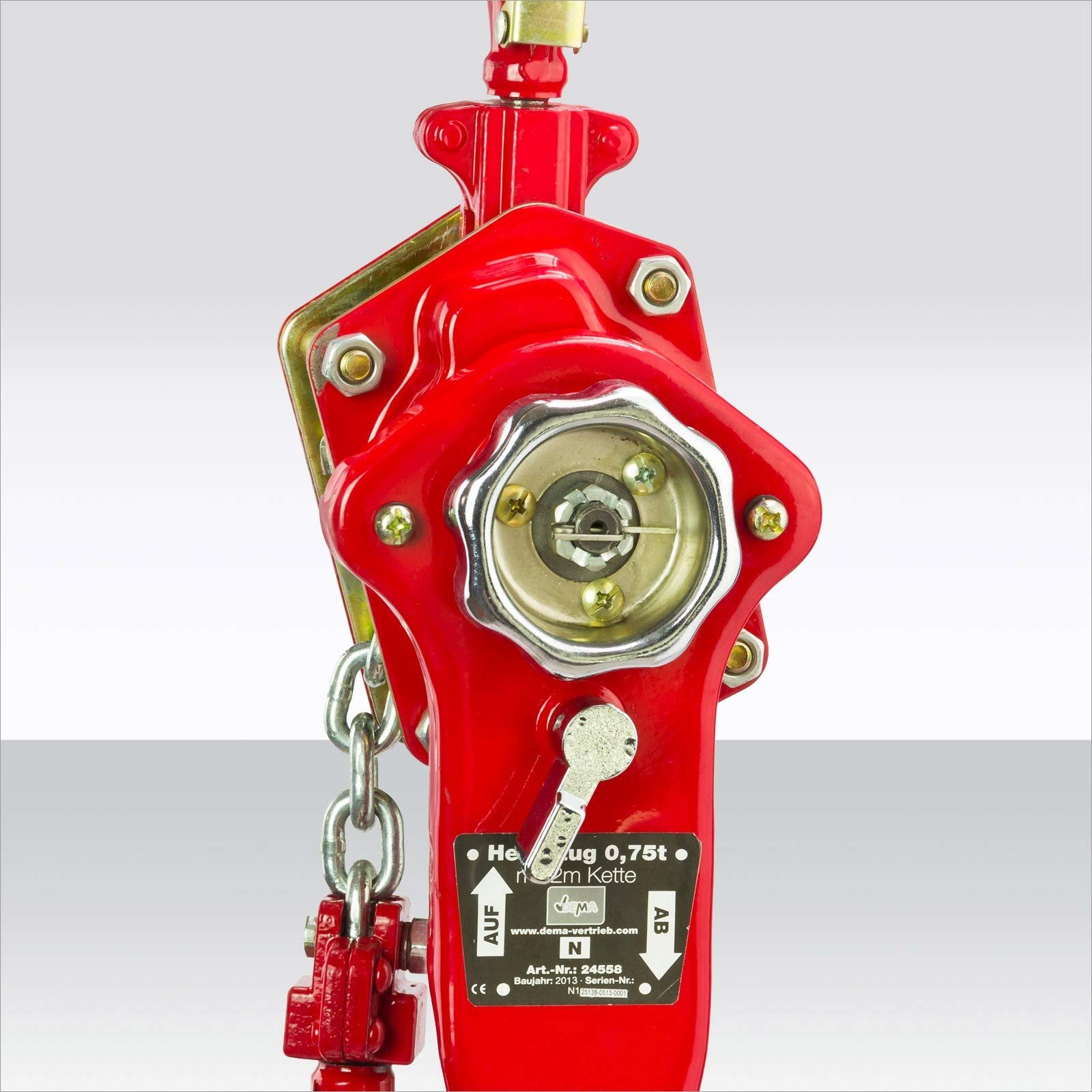 DEMA Hebelzug 750 kg, Flaschenzug, Kettenzug, Handhebelzug, Handkettenzug, 2 m Kette, robust, langlebig, Werkstatt, Garage, Hebevorgänge, Profi