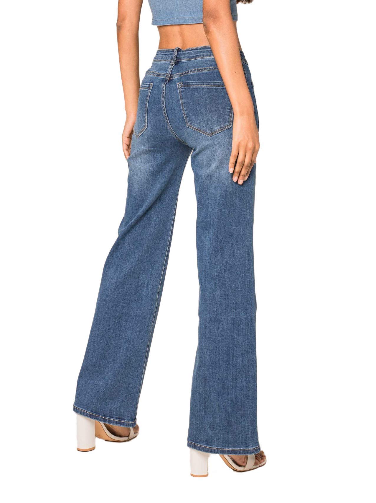Nina Carter P139 - Jeans da donna a vita alta con taglio svasato, effetto usato