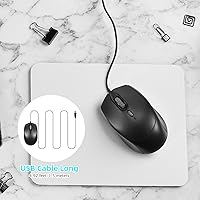 Vista 6 de Sherr Ratones de computadora USB con cable negro, 10 piezas, DPI ajustable 800/1200/1600, mouse con cable de 4 botones para oficina en casa