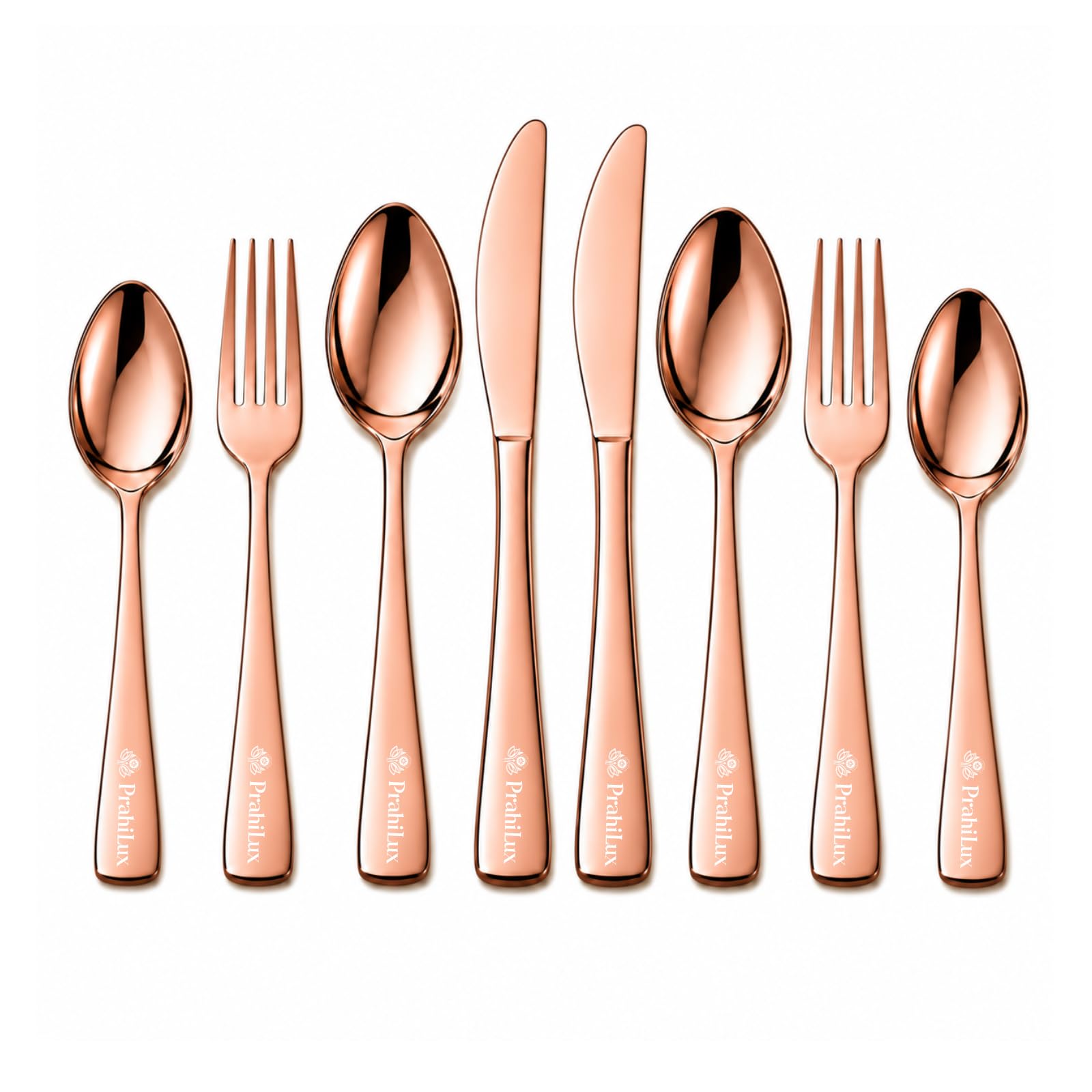 PrahiLux 8 Pcs Rose Gold PVD Stainless Steel Cutlery Set Mirror