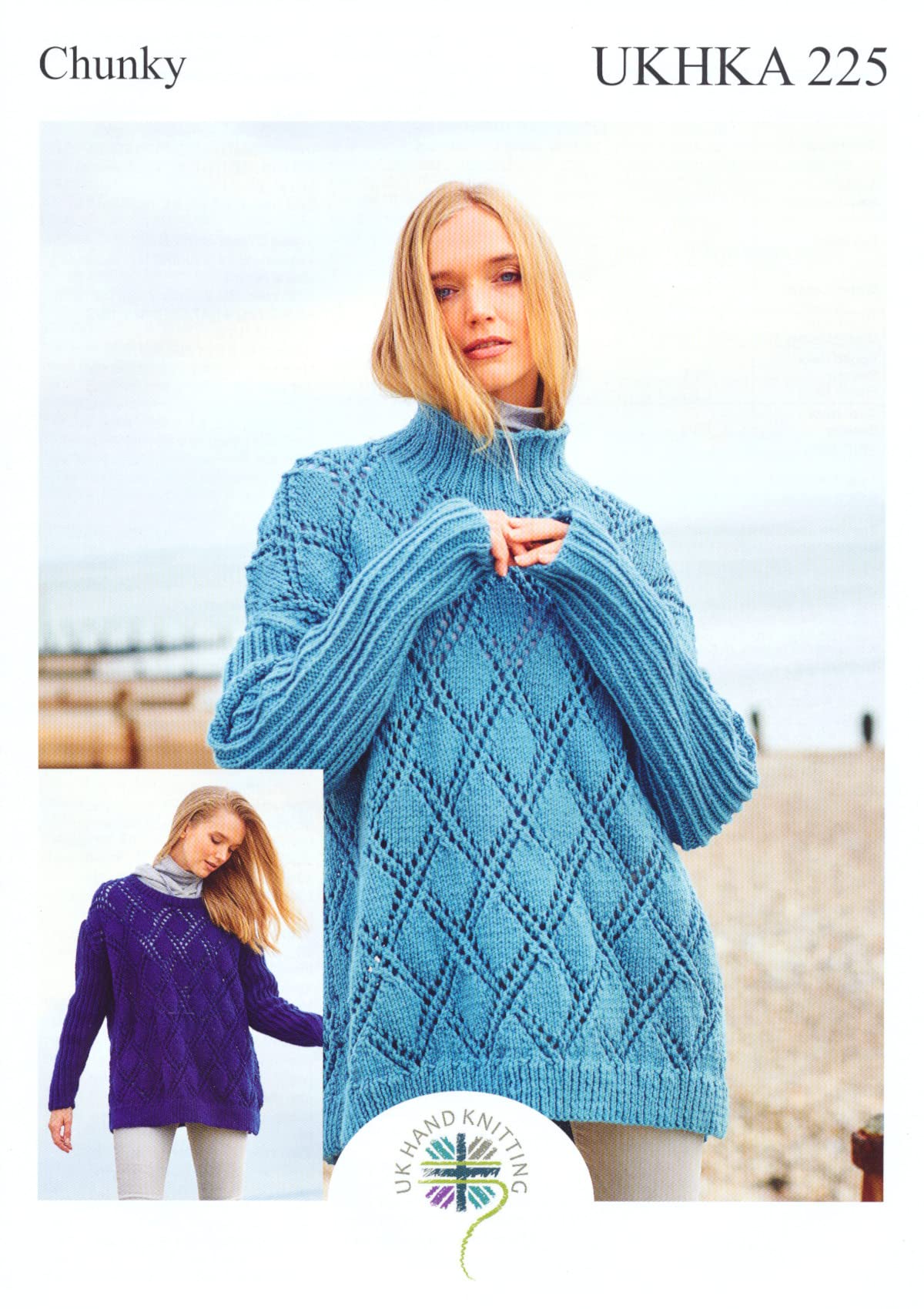 Ukhka Women's Multicolor Chunky Knitting Pattern For Diamond Lace Round Or Cowl Neck Sweater 225
