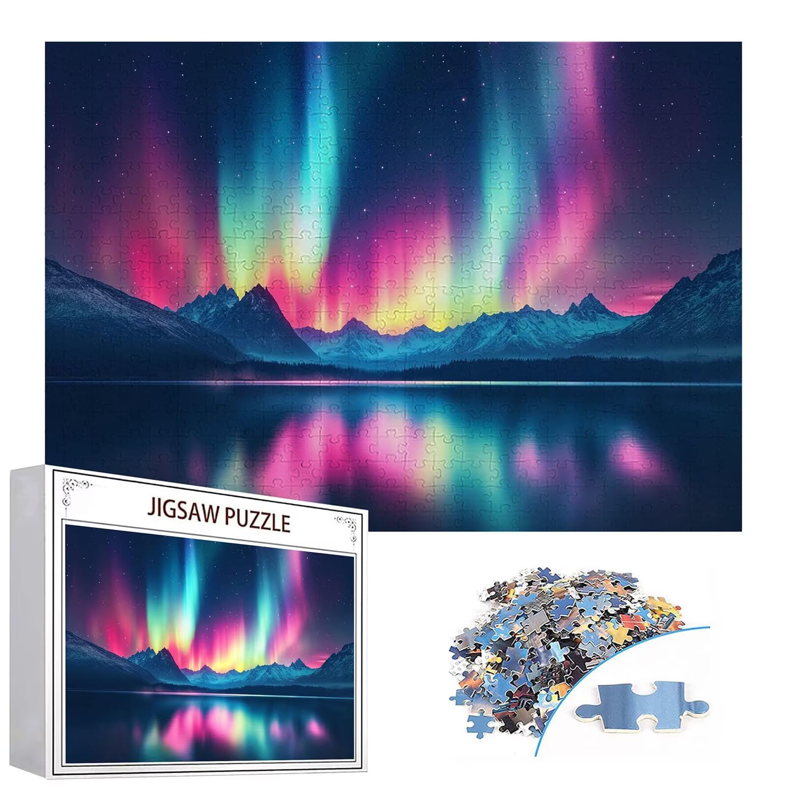 Puzzle 4000 elementów zorza polarna puzzle dla dorosłych jezioro 141 x 87 cm unikalne rzemiosło klasyczne 3D drewniana układanka do rodzinnych gier aktywnych, układanka do samodzielnego wykonania