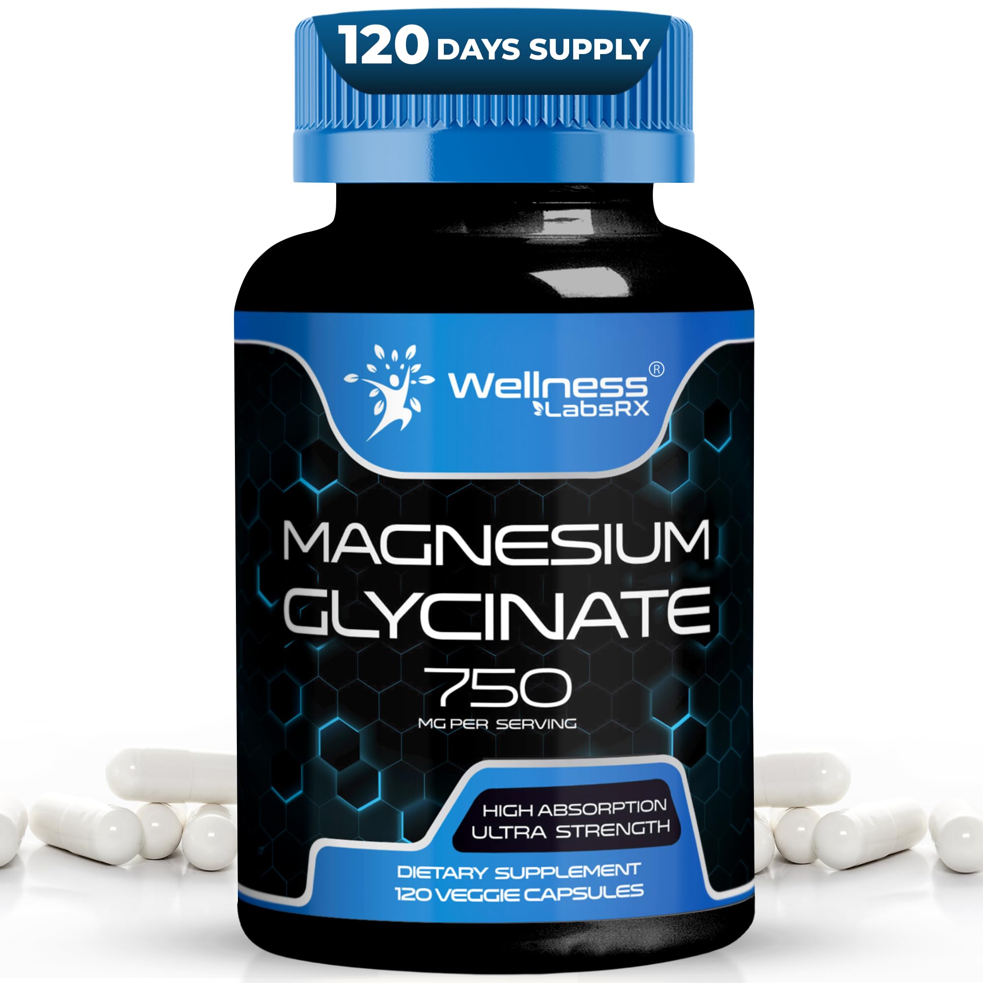 Magnesium Glycinate Capsules - 750mg | 120 Count, Magnesium Supplement for Women and Men - Pure Complex Glicinato De Magnesio, High Absorption, Heart Health, Sleep Supplement