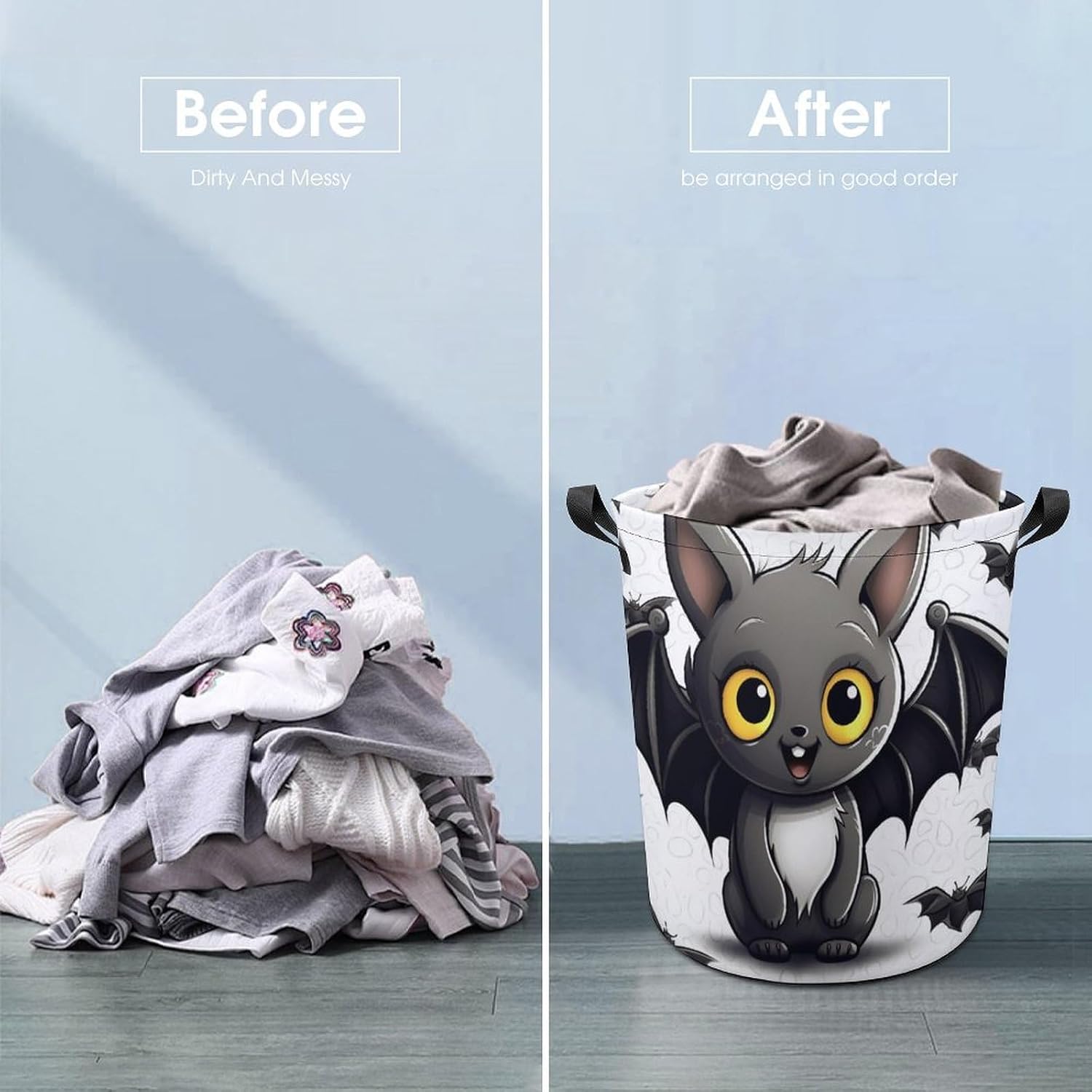 Cute Bat Laundry Basket Foldable Oxford Cloth Laundry Hamper Tote Bag Clothes Toy Storage Bucket For Bathroom Laundry Bedroom 44x35cm image 5
