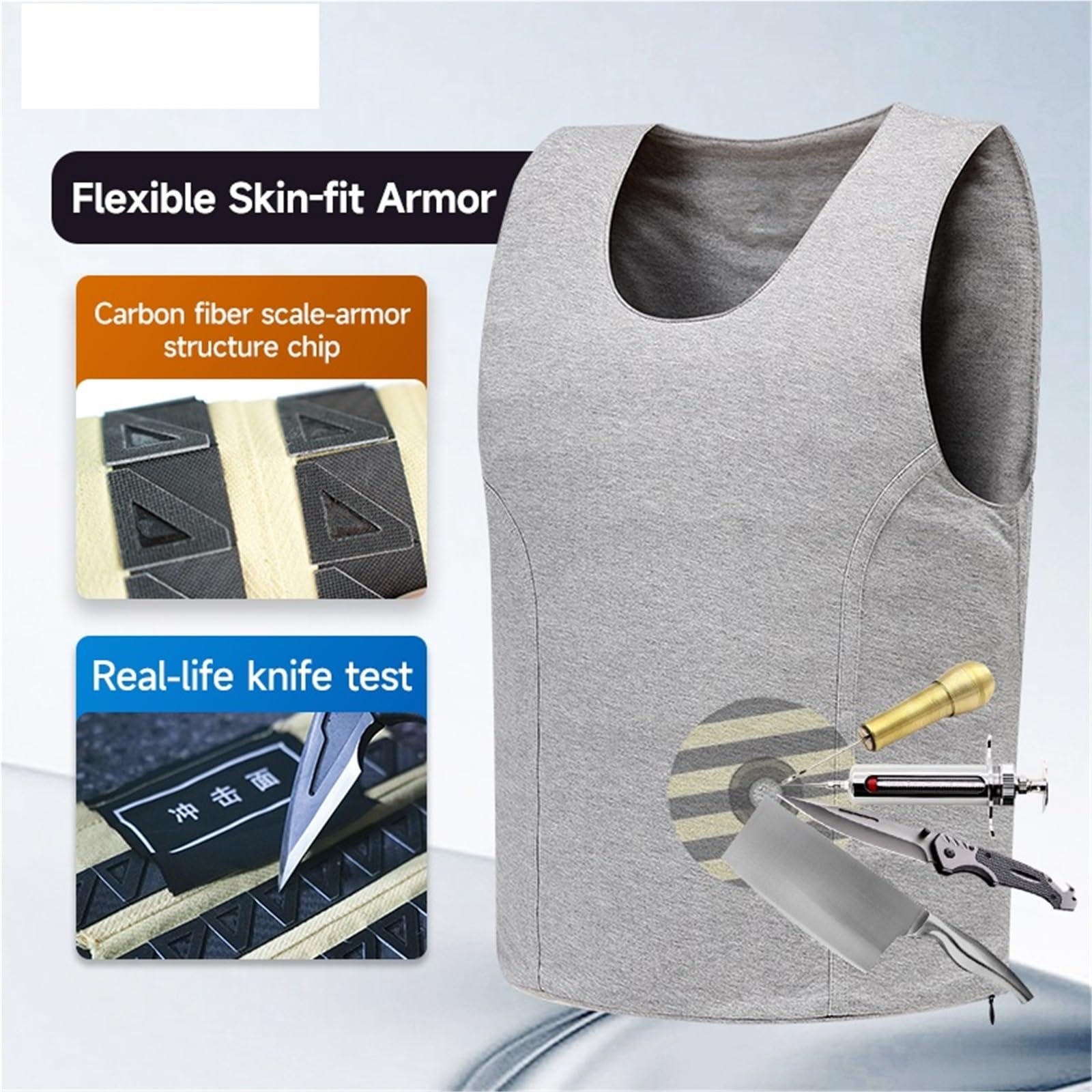 Guantes Anticortes, Chaleco antibalas rígido, chaleco anticorte, chaleco interior protector flexible de alta resistencia a prueba de puñaladas profesional(2XL185-190cm/100-110kg)