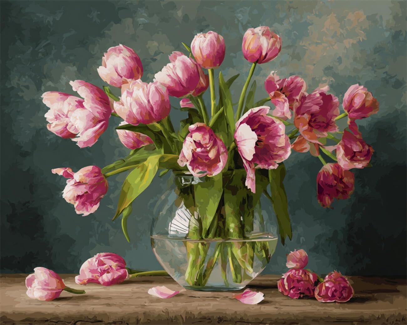 AMBATTERY Flowers DIY Cross Stitch Kit with Beads Pink Tulips Bead Embroidery Kit for Adults Needlepoint Tapestry Set Beaded Stitching 40x50cm