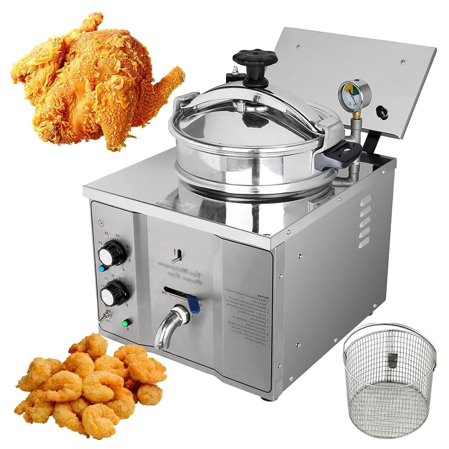 AYCDL 3000W Electric Pressure Deep Air Fryer, 50-200°CCommercial High Pressure Fried Chicken Machine with Large Oil Tank,16L Stainless Steel Chicken Frying Machine High Pressure Cooker f