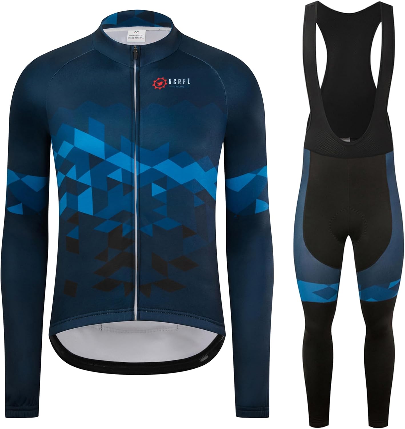 GCRFL Winter Cycling Jersey Sets Thermal Fleece Bike Jersey + Bib Pants, Long Sleeve Cycling Clothing Sets for Man