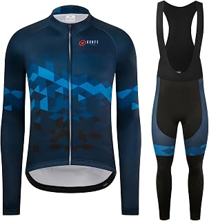 Winter Cycling Jersey Sets Thermal Fleece Bike Jersey + Bib Pants, Long Sleeve Cycling Clothing Sets for Man