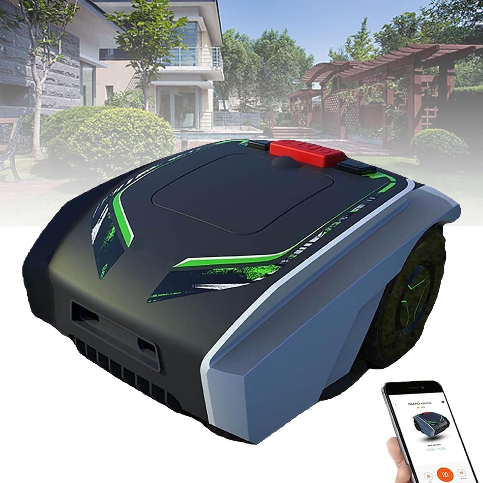 Robot Cortacésped 18RM,Corta hasta 1500 m2,Corte ultrasilencioso,césped Bien Cuidado,Control de Aplicaciones Bluetooth,Sensor de Lluvia y Cable delimitador para césped/jardín